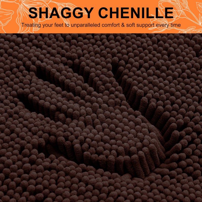 Smiry Bathroom Rugs Sets 2 Piece, Soft Absorbent Chenille Machine Washable Non Slip Shaggy Bath Rug Set for Tub, Shower, and Floor (30x20+24x16, Brown) - Image 3